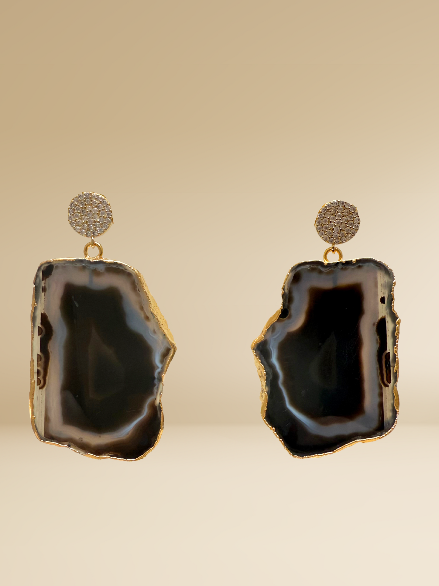 Gold CZ Agate Earrings