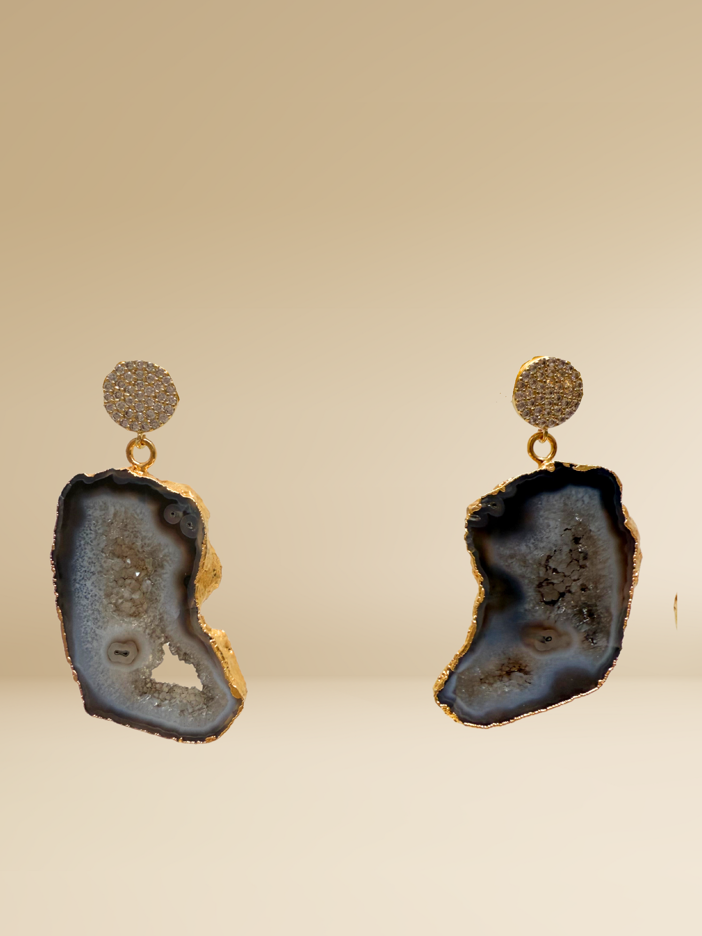 Gold CZ Agate Earrings
