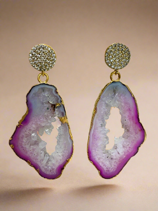 Gold CZ Agate Earrings