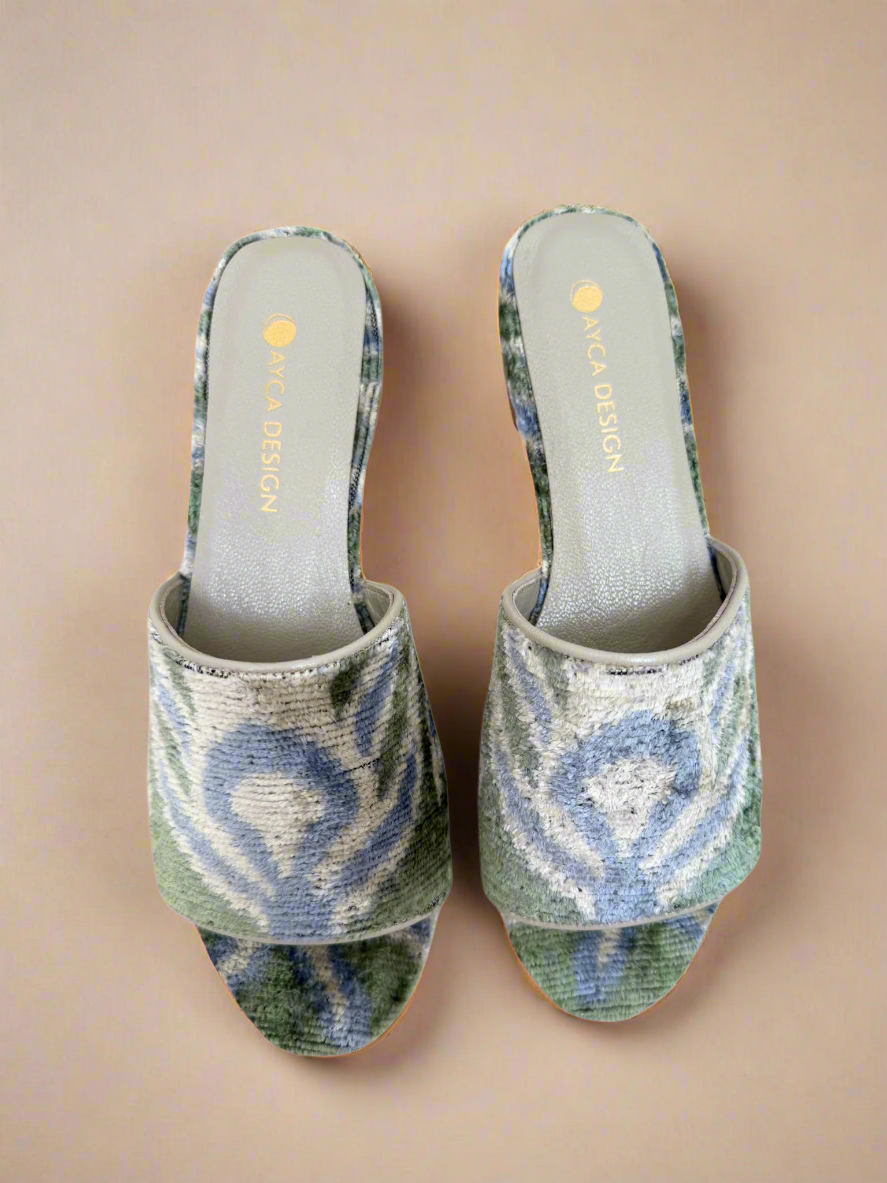 Blue & Green Open Toe Slides