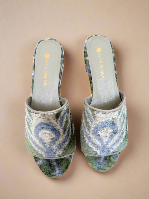 Blue & Green Open Toe Slides