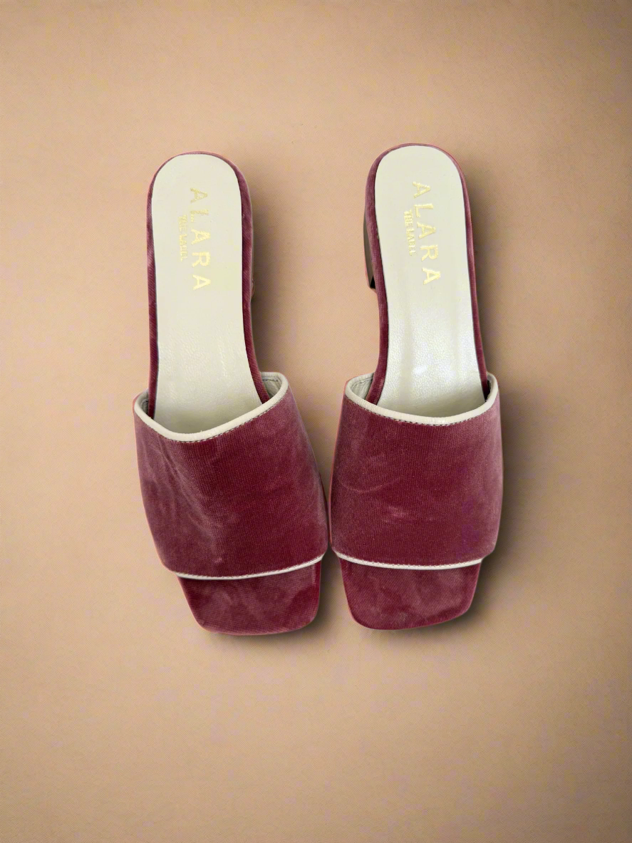 Rose Velvet Open Toe Slides