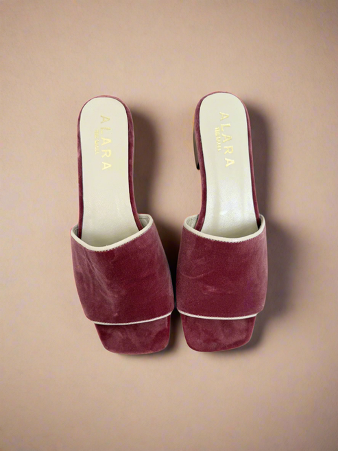 Rose Velvet Open Toe Slides