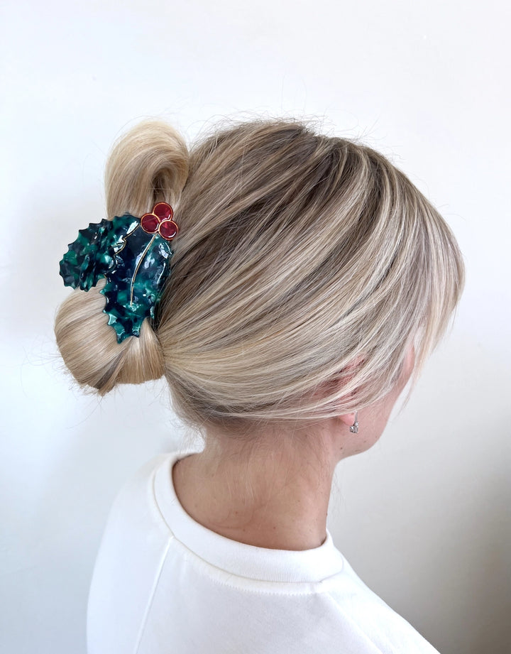 Hand-Painted Holly Hair Clip