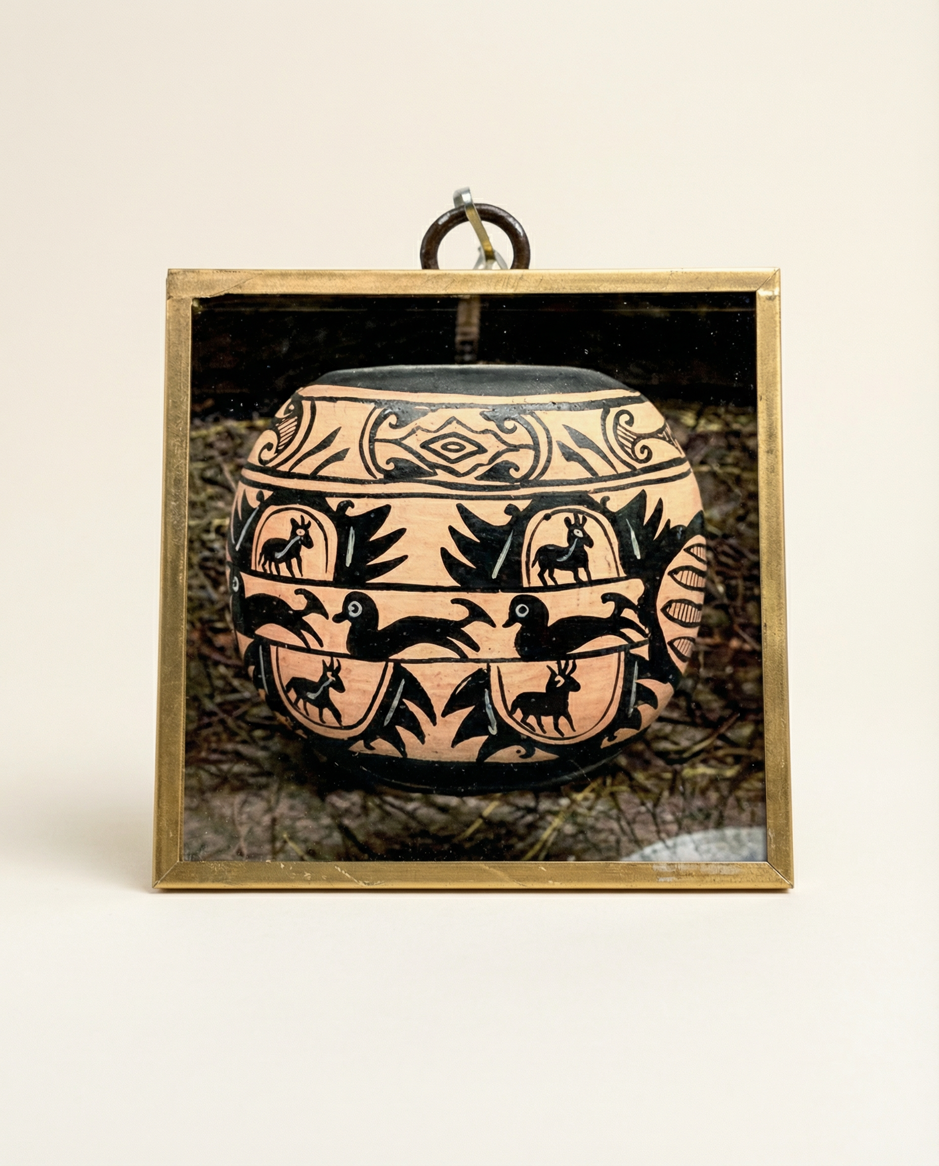 Decorative ceramic jar with artistic designs on an acrylic frame art 