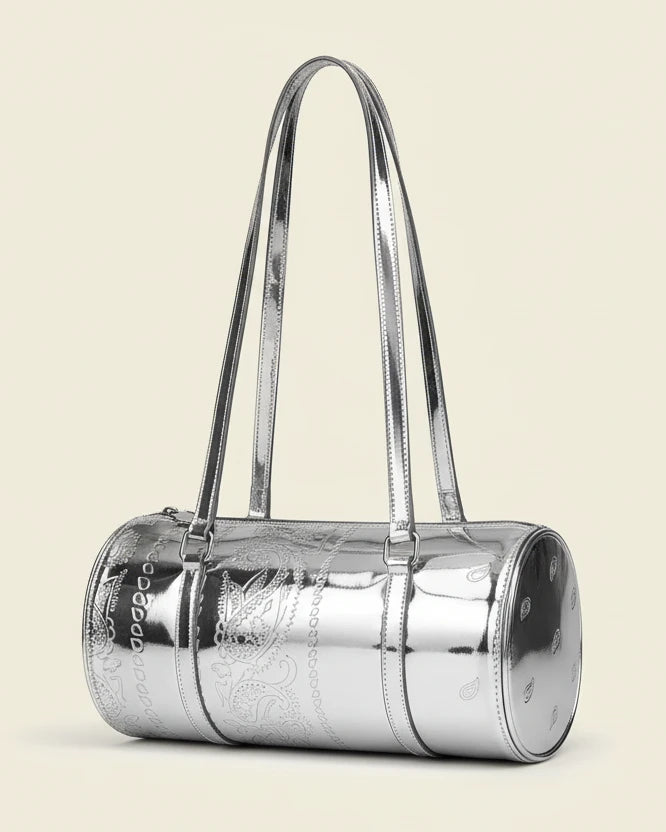 Silver Paisley Barrel Bag