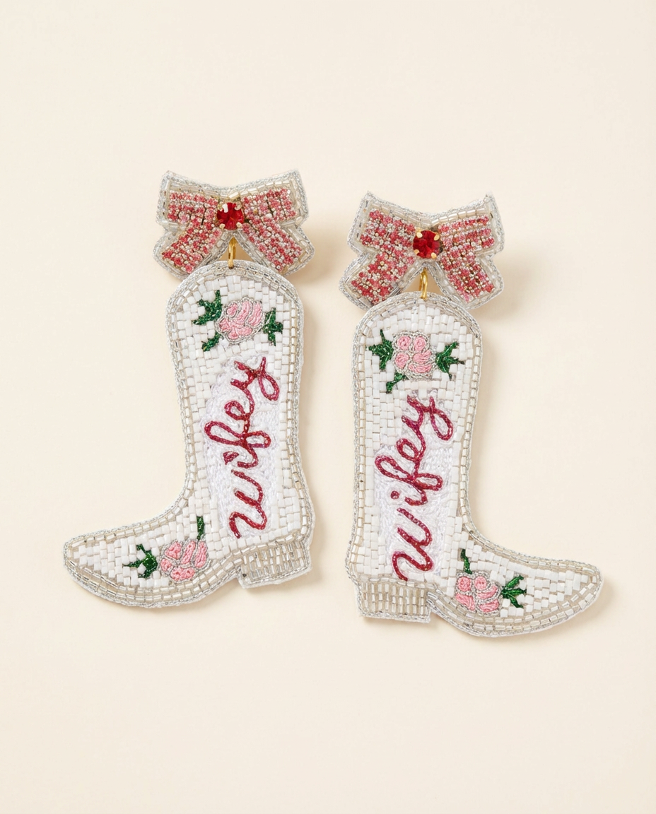 Wifey Floral Boot Earrings