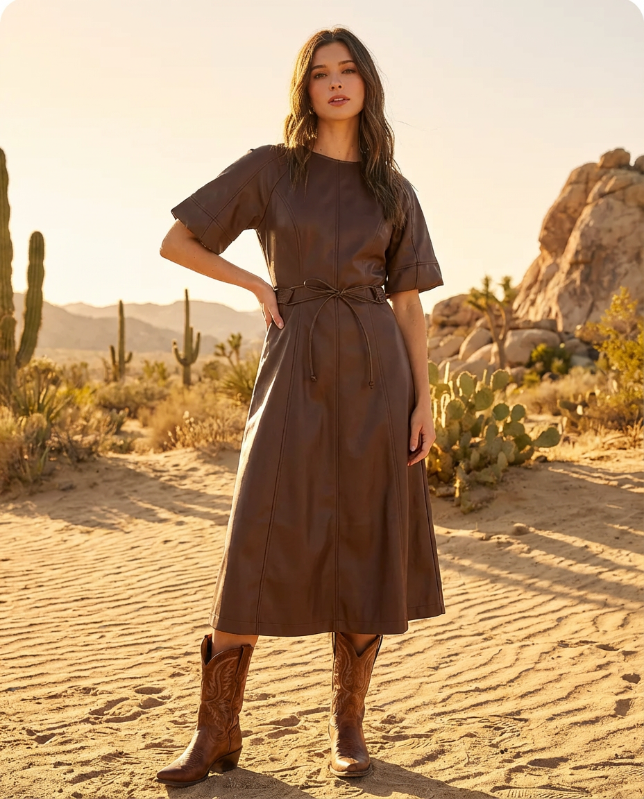 Belted Vegan Leather Dress
