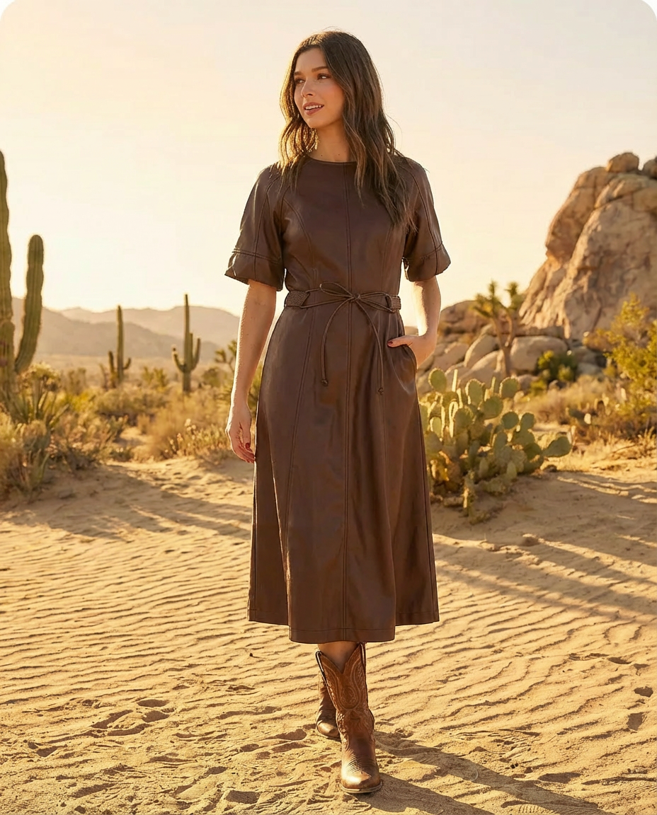 Belted Vegan Leather Dress