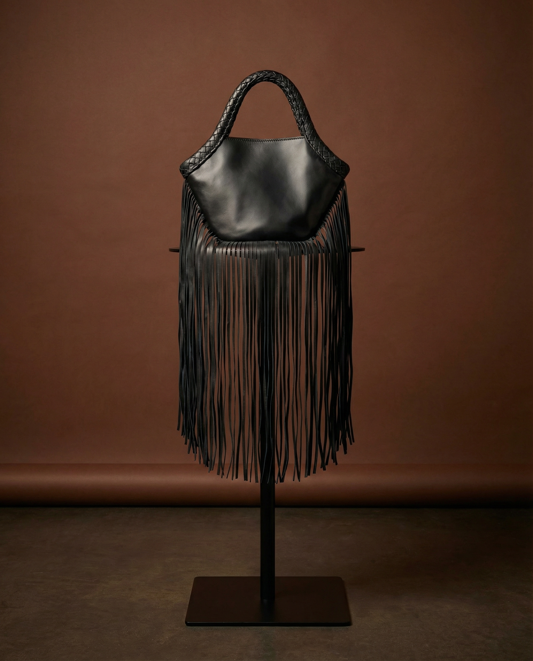 Black Leather Fringe Bag