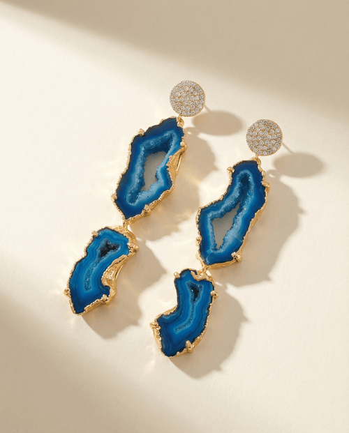 Blue Double Agate Earrings