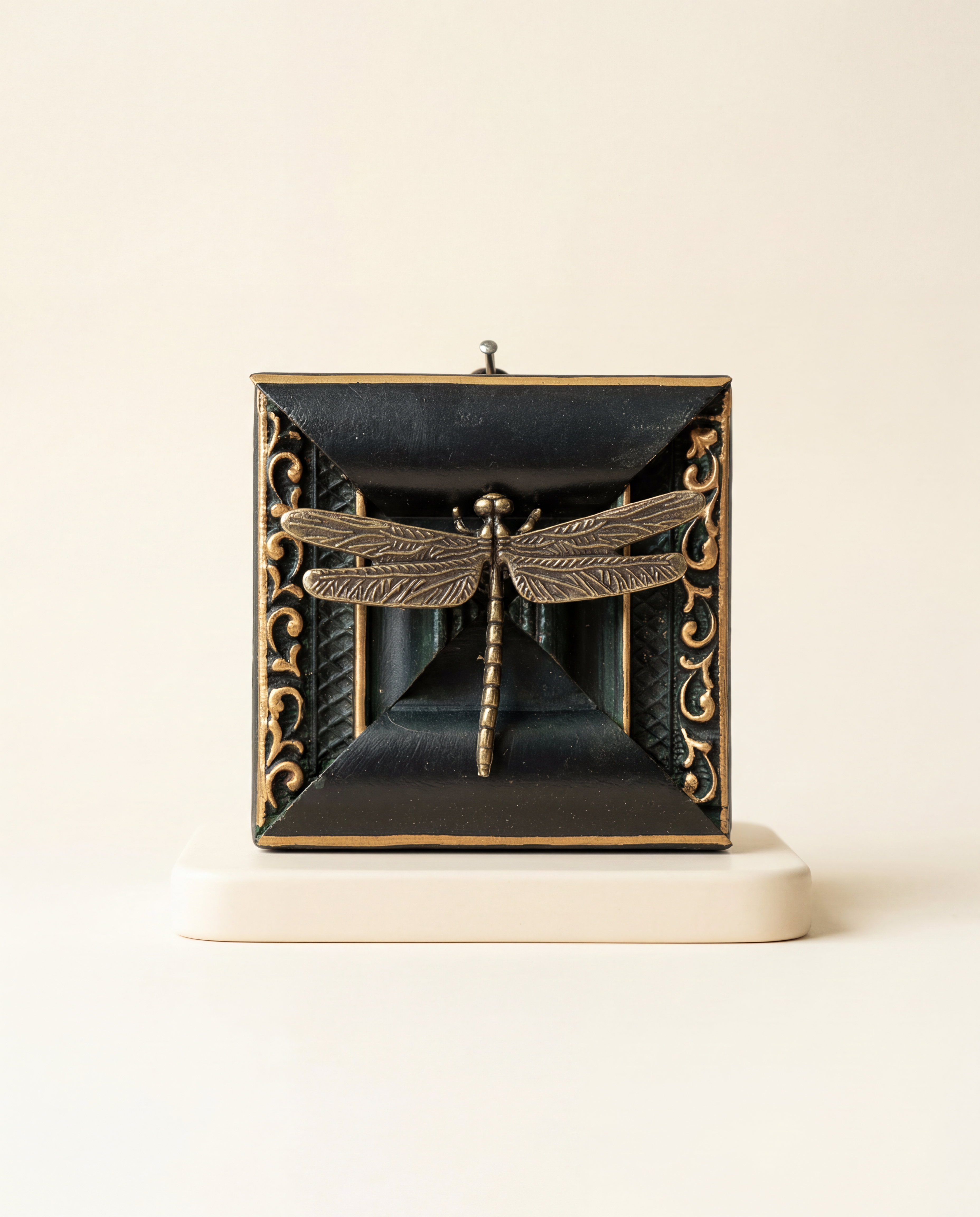 Decorative wooden frame with a dragonfly design on painted frame art 