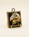 Gold pendant dragonfly on vintage charms on a bourbon barrel frame art 