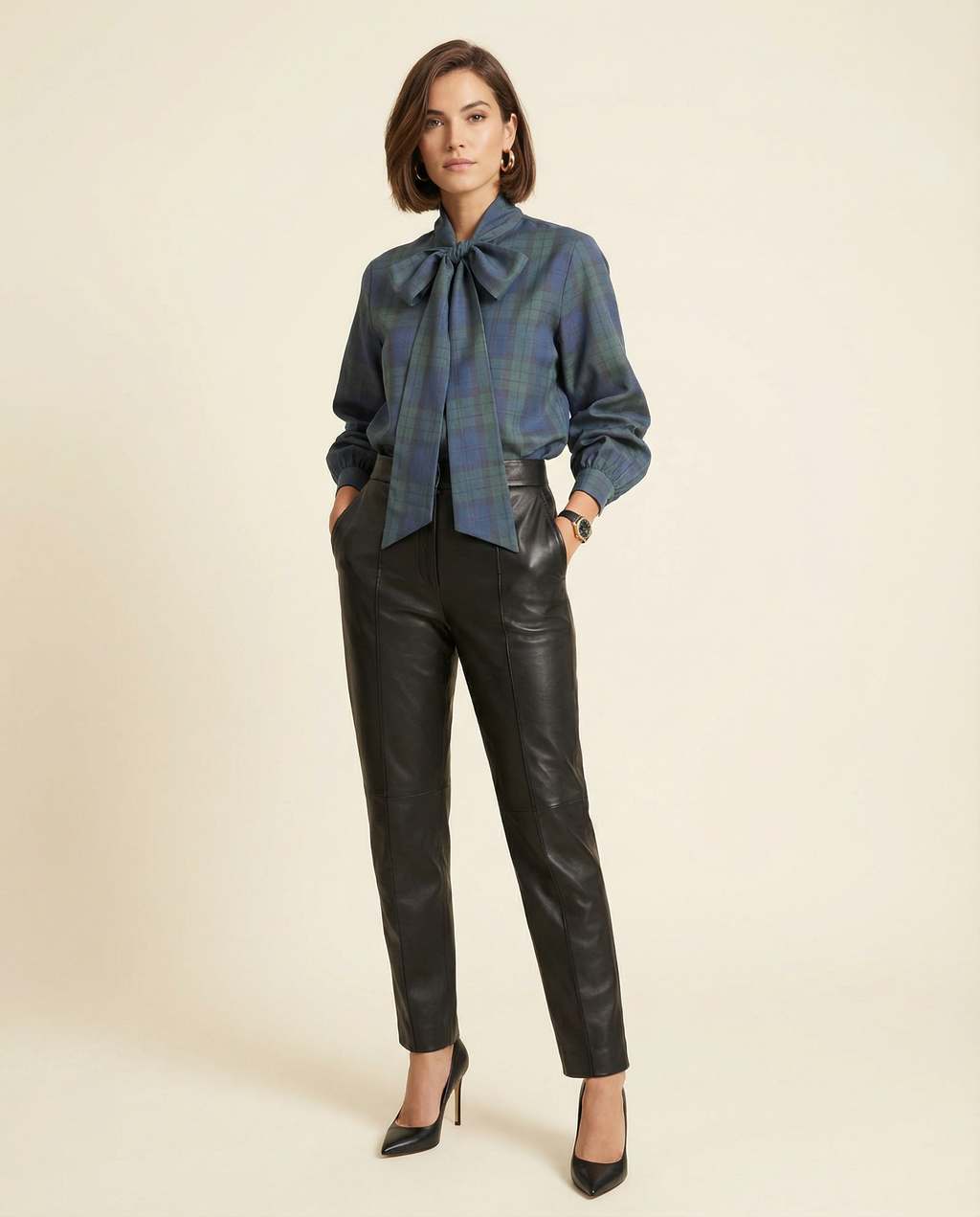 Blue Tartan Shirt with Bow