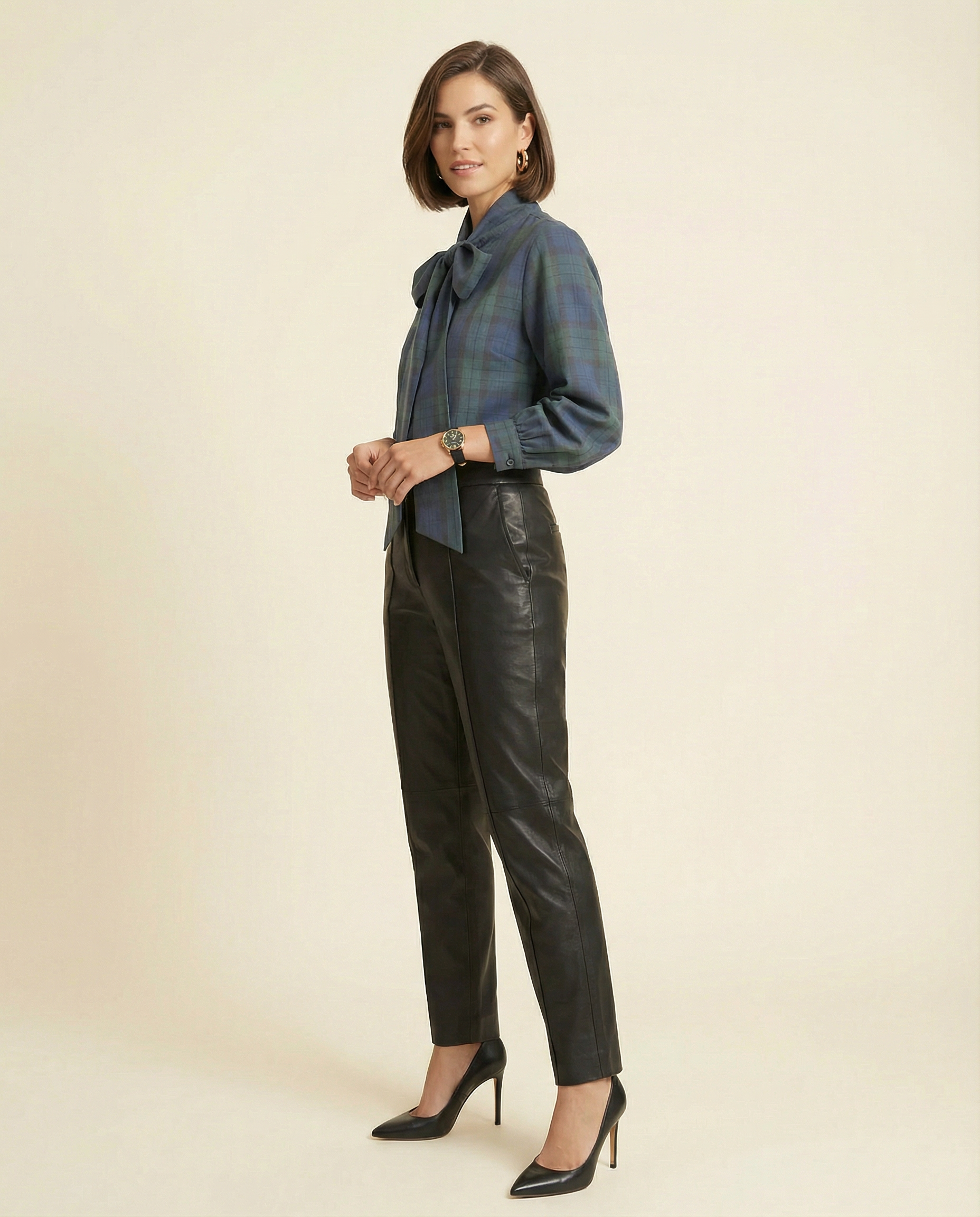 Blue Tartan Shirt with Bow