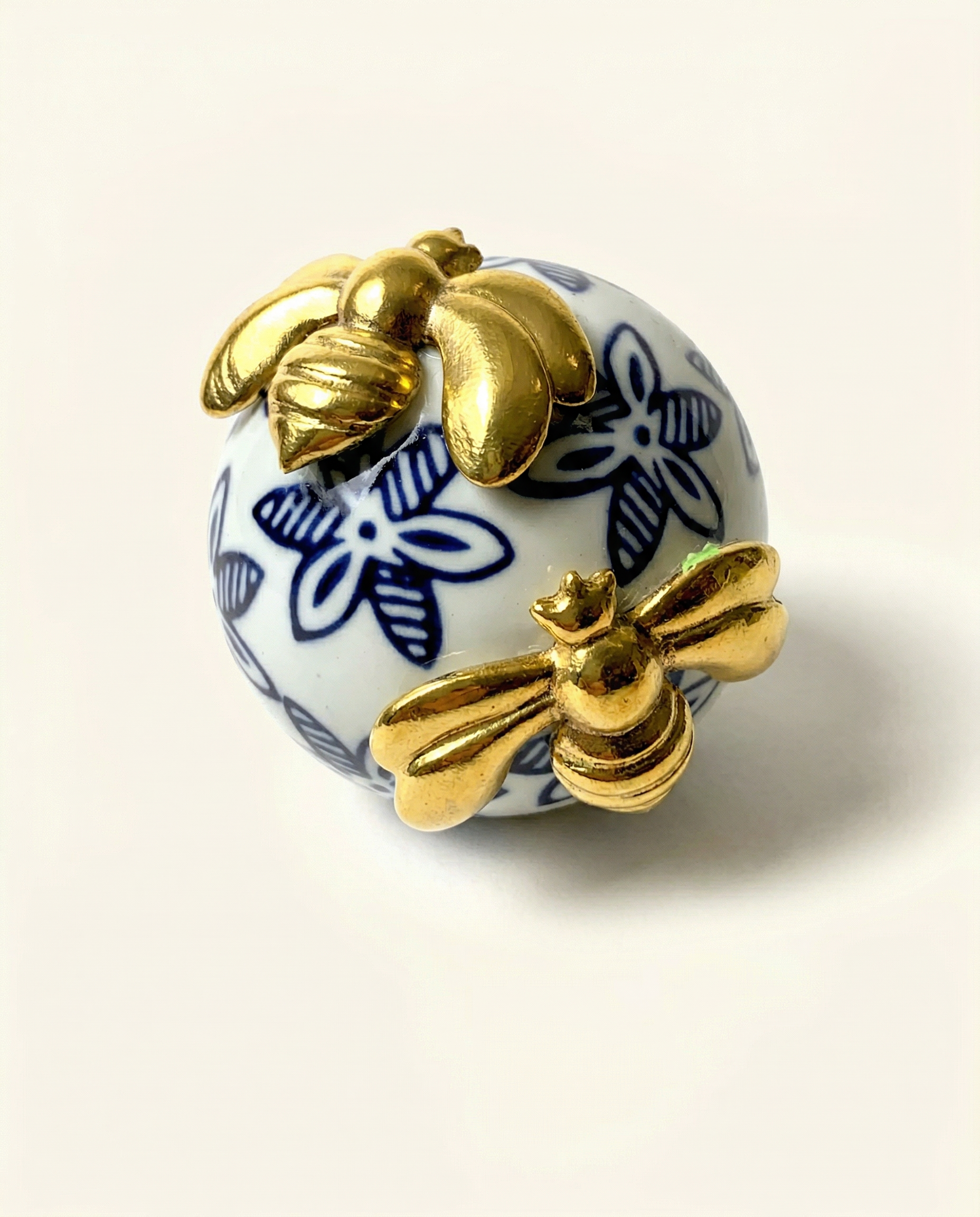 Blue Florals Ceramic Orb Bee