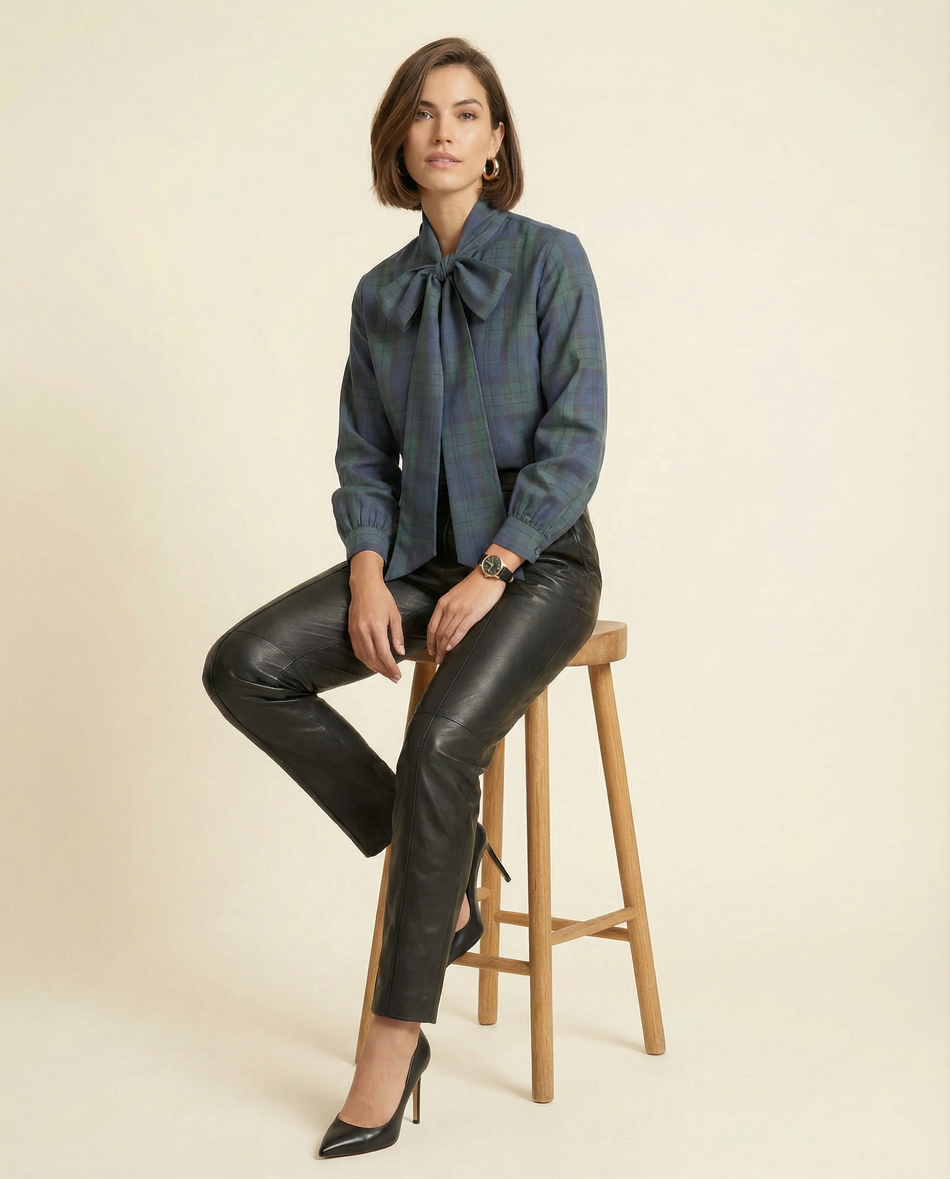 Blue Tartan Shirt with Bow