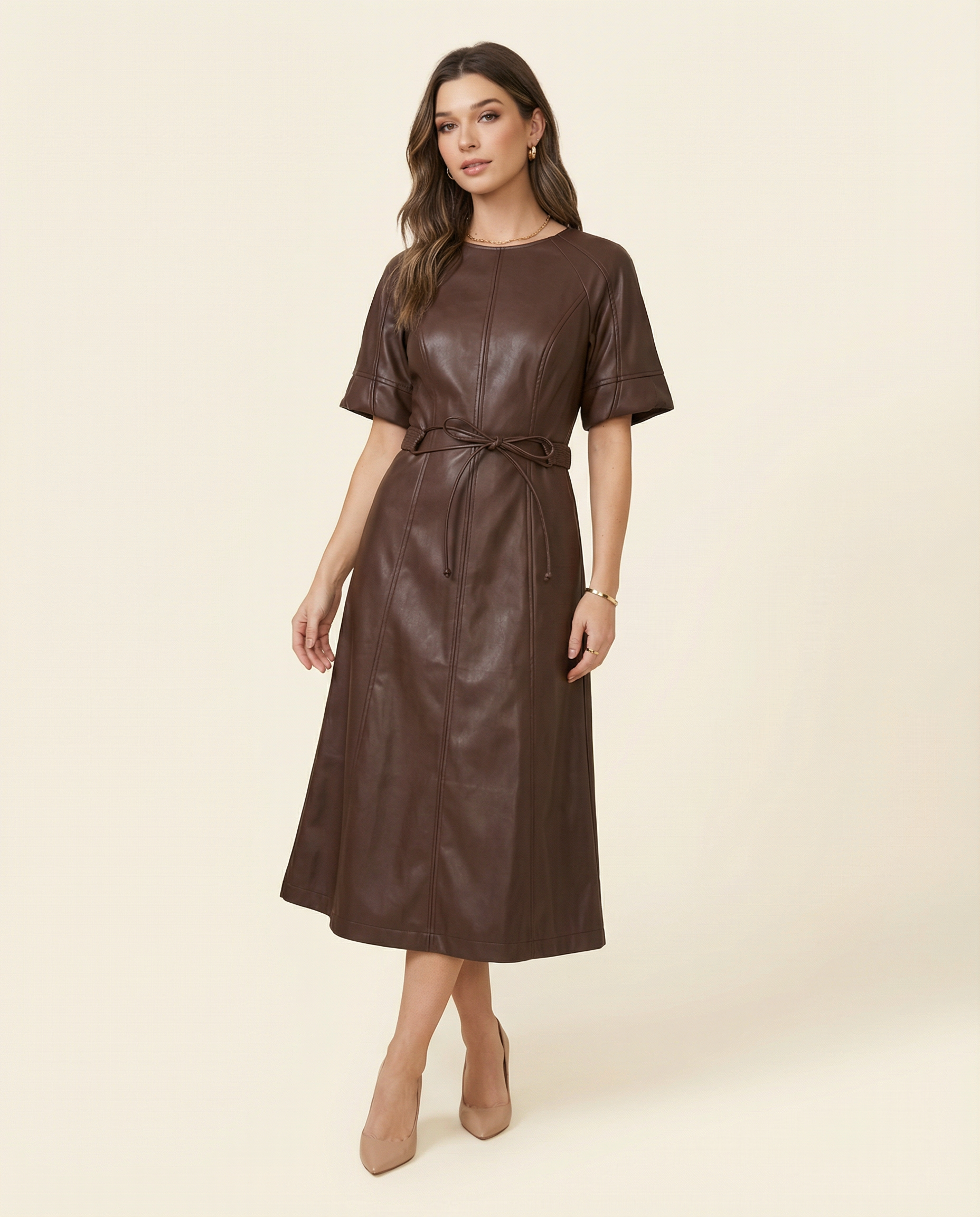 Belted Vegan Leather Dress