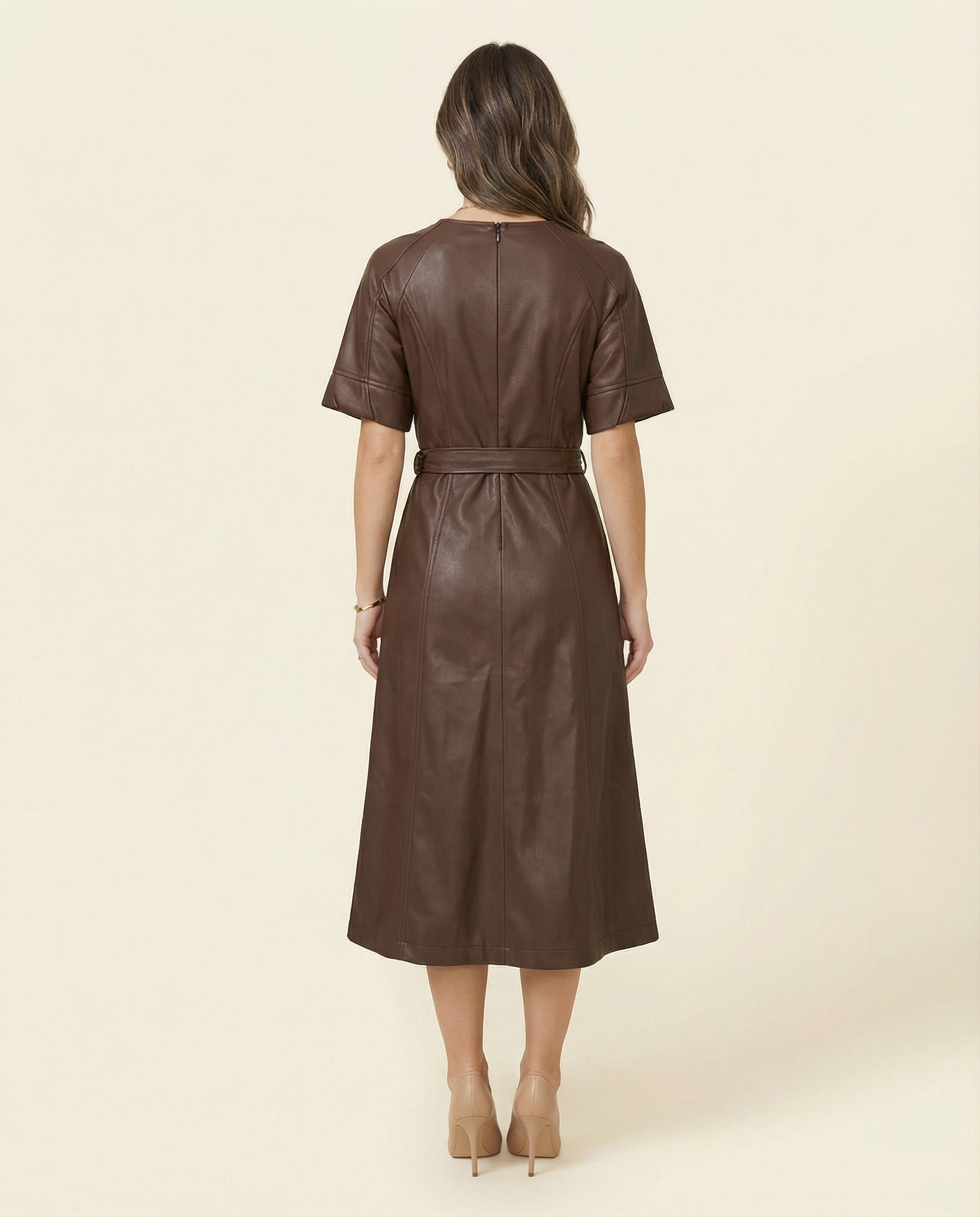 Belted Vegan Leather Dress