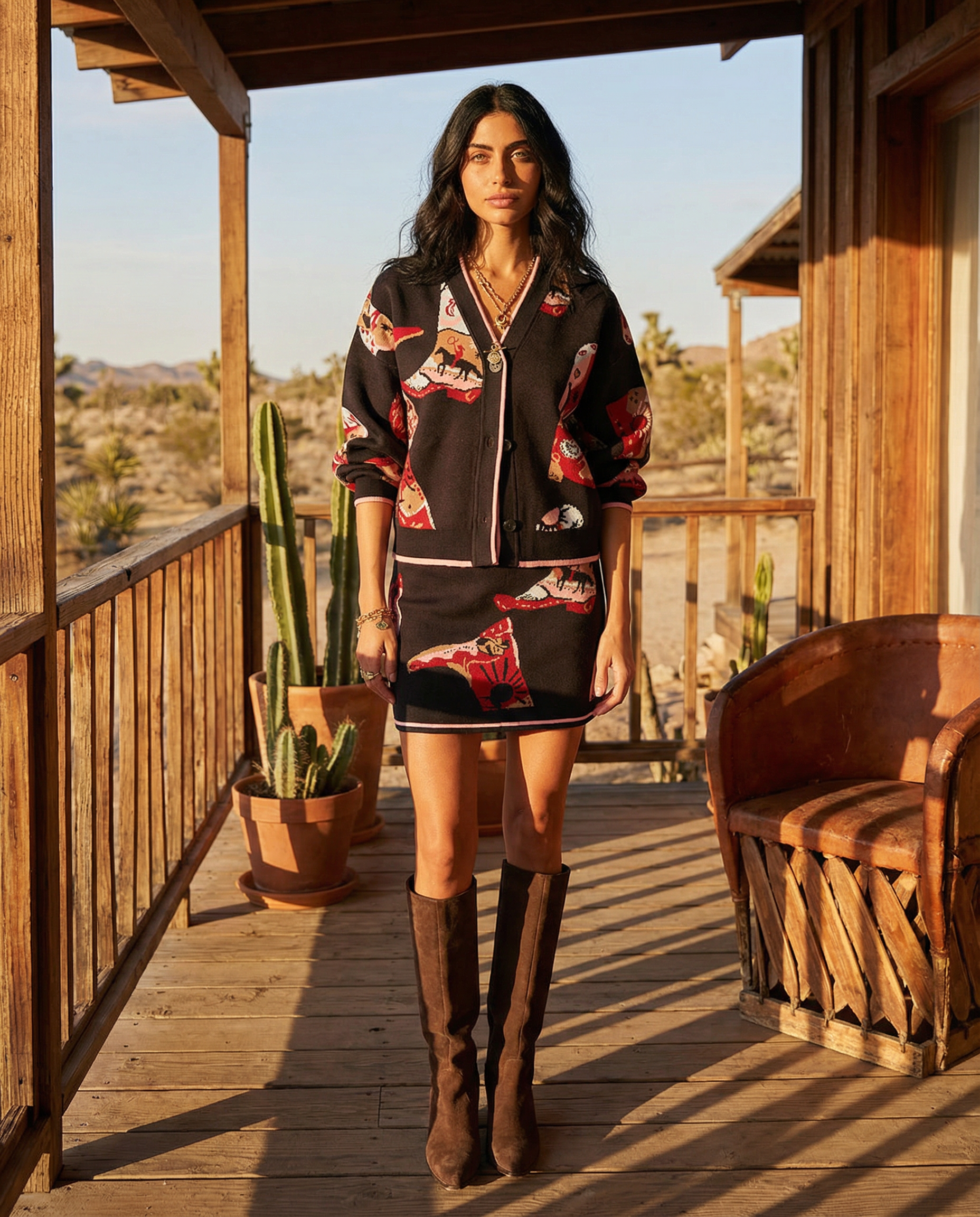 Navy Cowgirl Boot Skirt