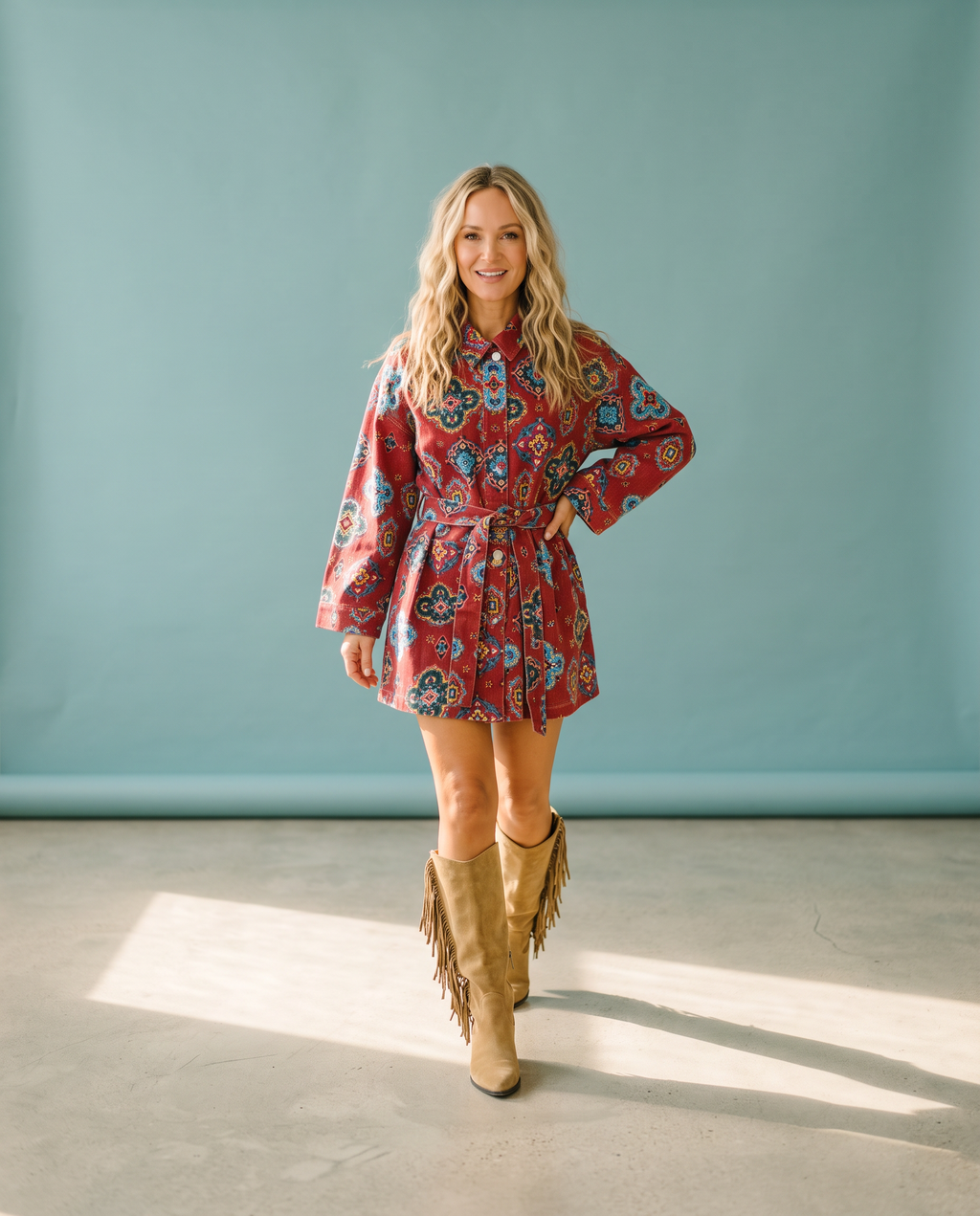 Red Tile Denim Shacket