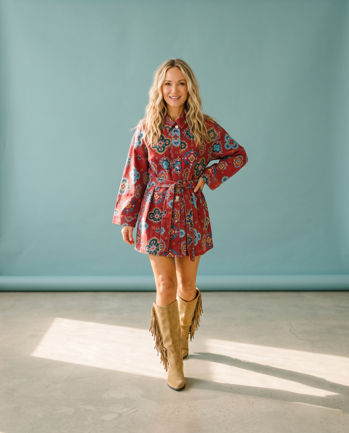 Red Tile Denim Shacket