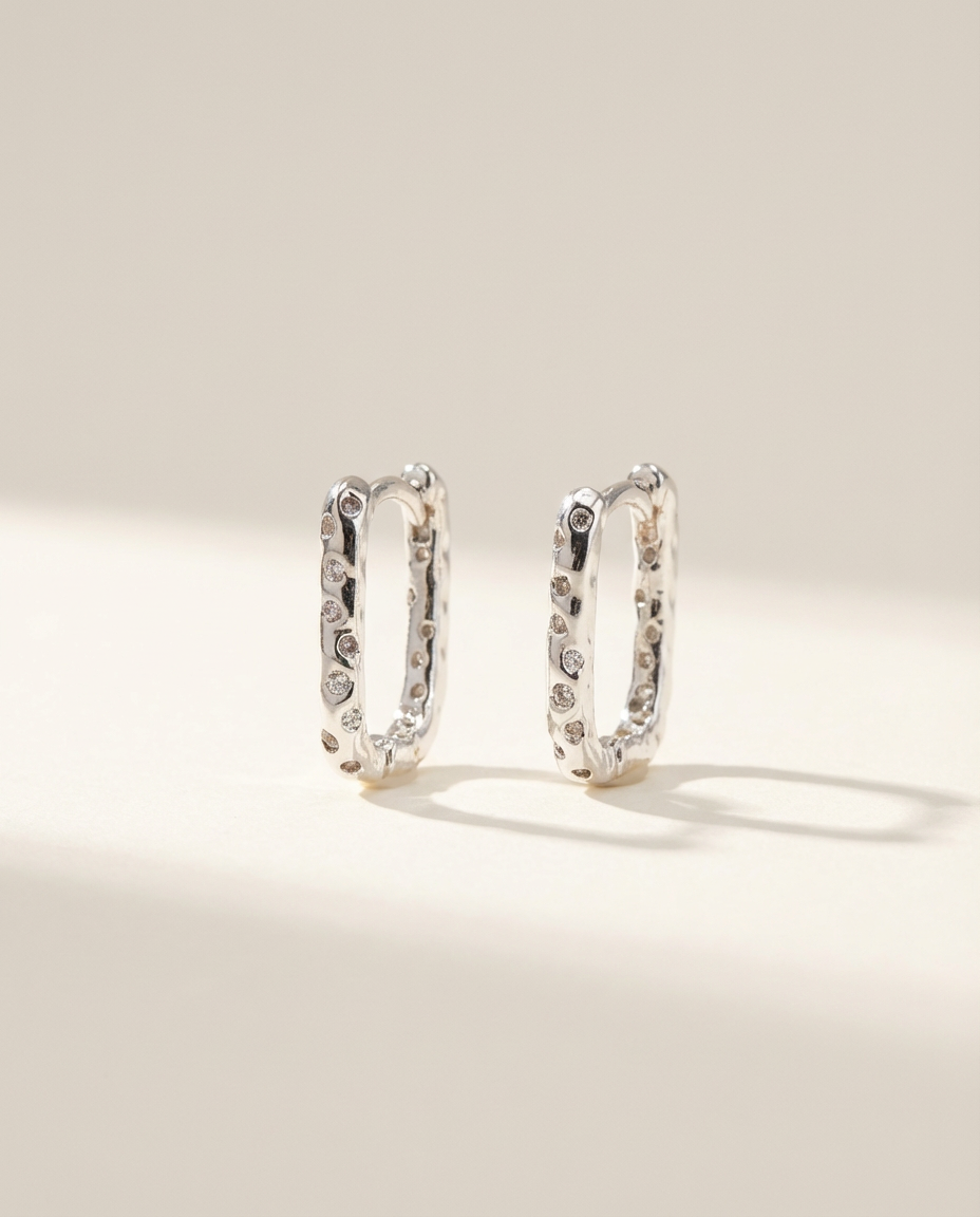 Silver Pavé Huggie Earrings
