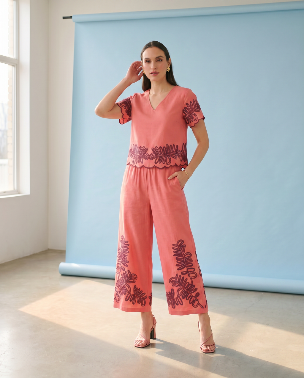 Coral Royal Palm Pants