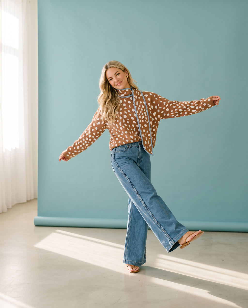 Tan Deer Scarf Sweater