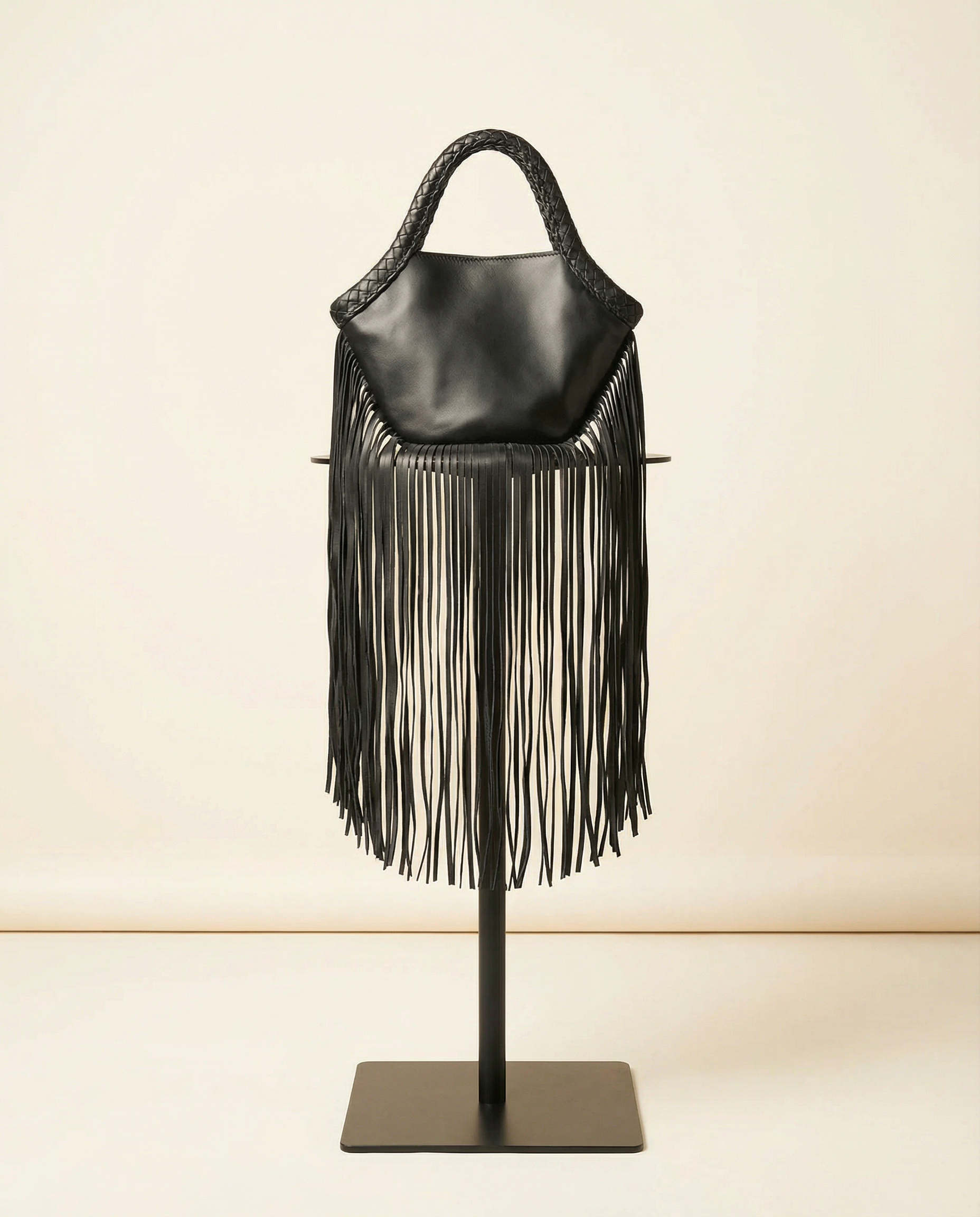 Black Leather Fringe Bag