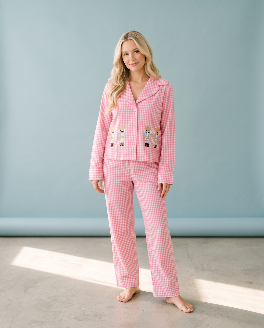 Nutcracker Embroidery Gingham PJ Set