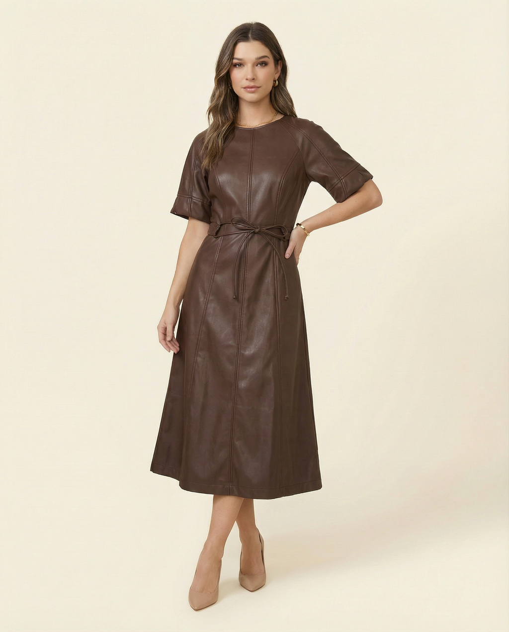 Belted Vegan Leather Dress