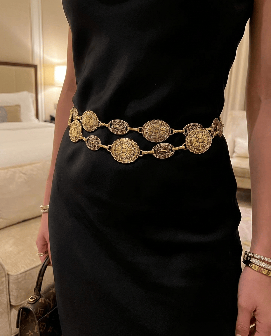 Gold Chain Concho Belt Dos Femmes Gold Chain Concho Belt Dos Femmes