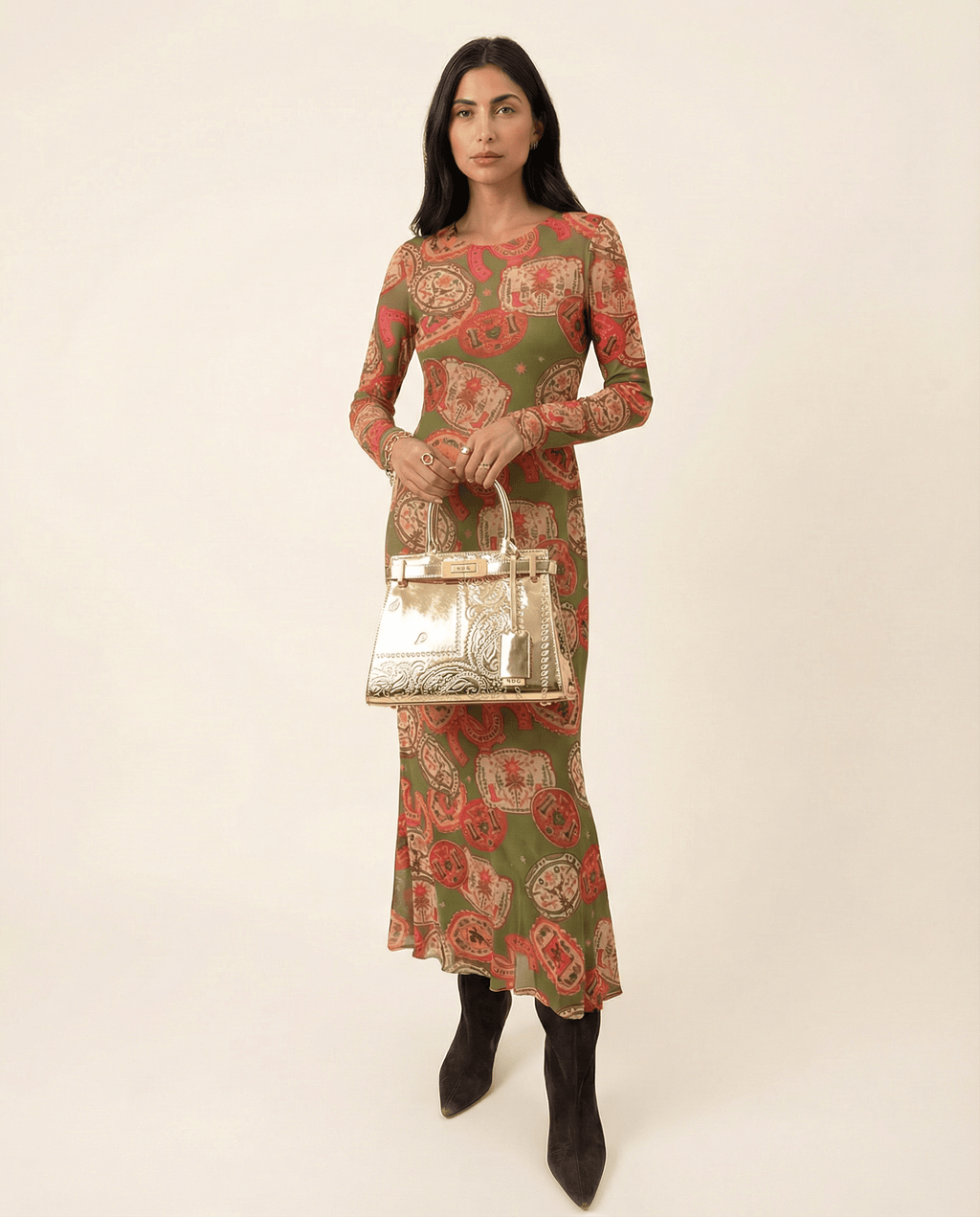 Medium Gold Paisley Handbag