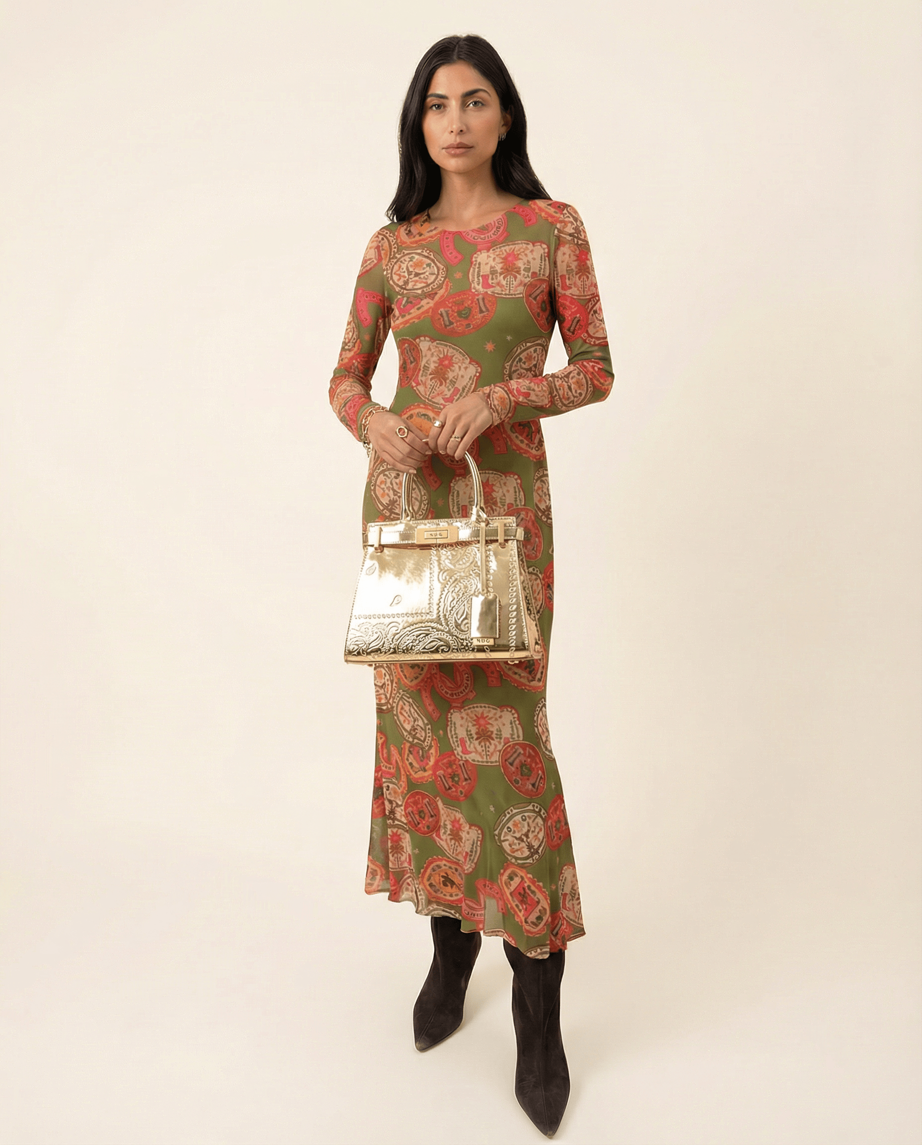 Medium Gold Paisley Handbag