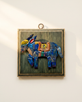 Colorful donkey on a green wooden vintage frame art