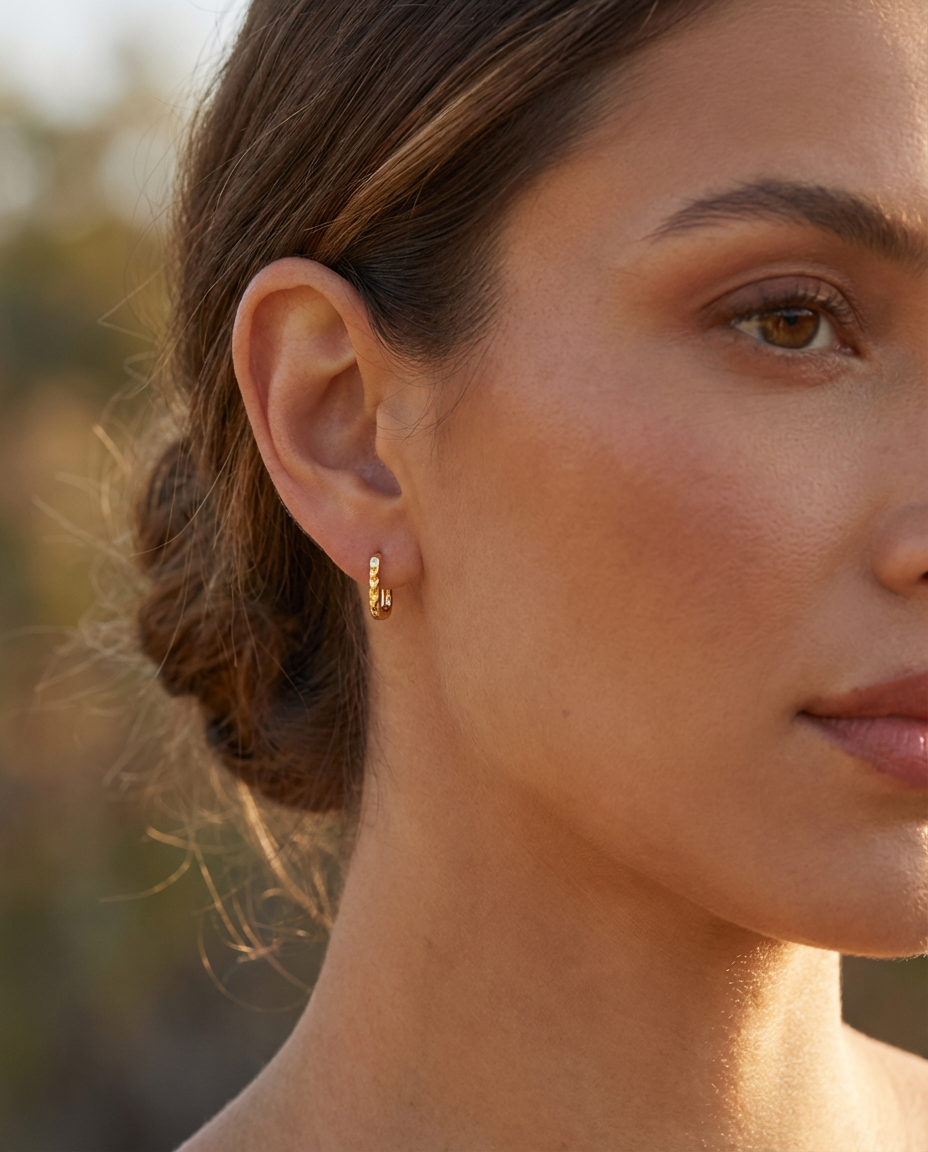 Gold Hammered Huggie Earrings