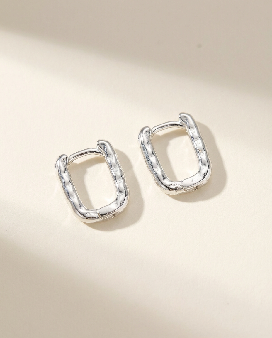 Silver Hammered Huggie Earrings