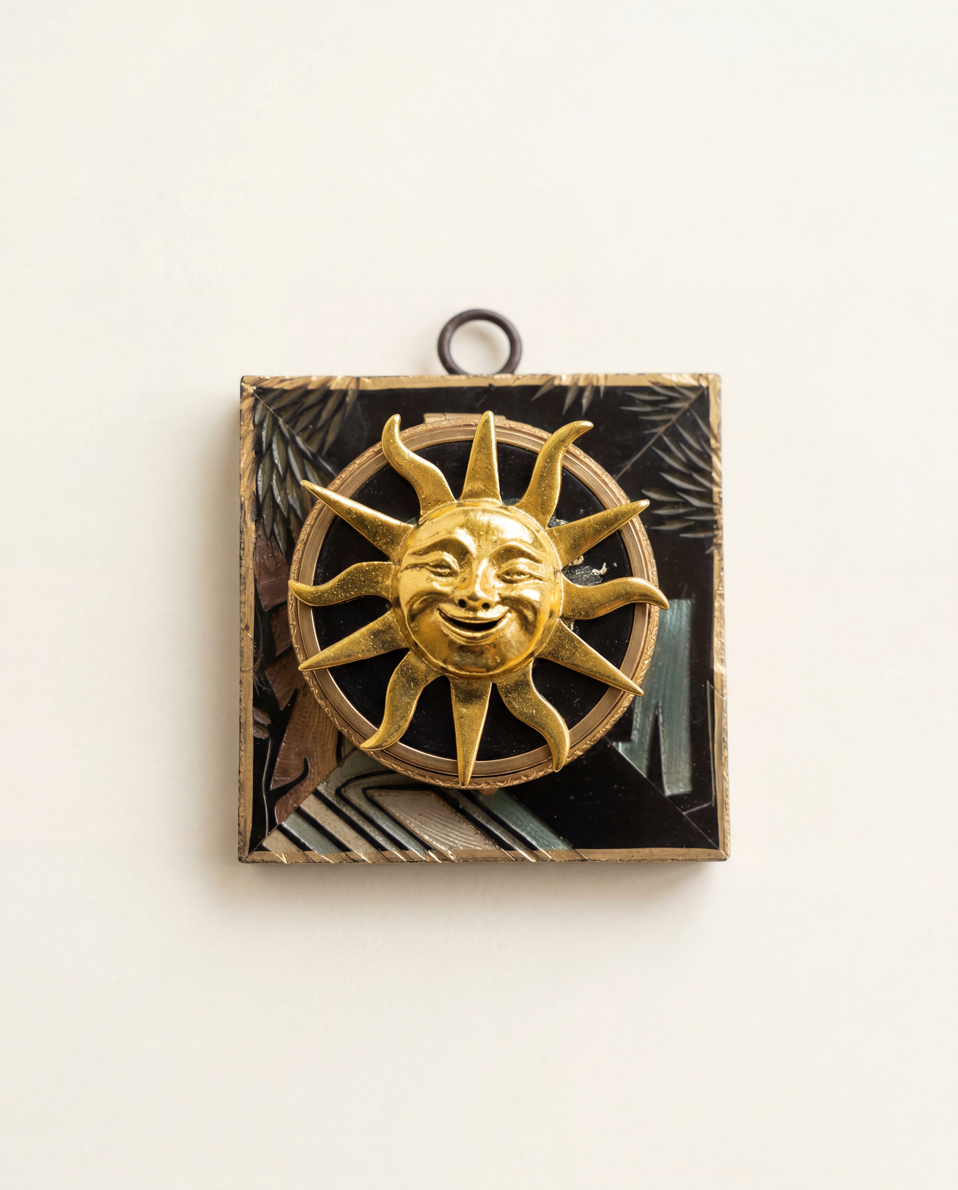 Gold Compact on a vintage coromandel frame art 