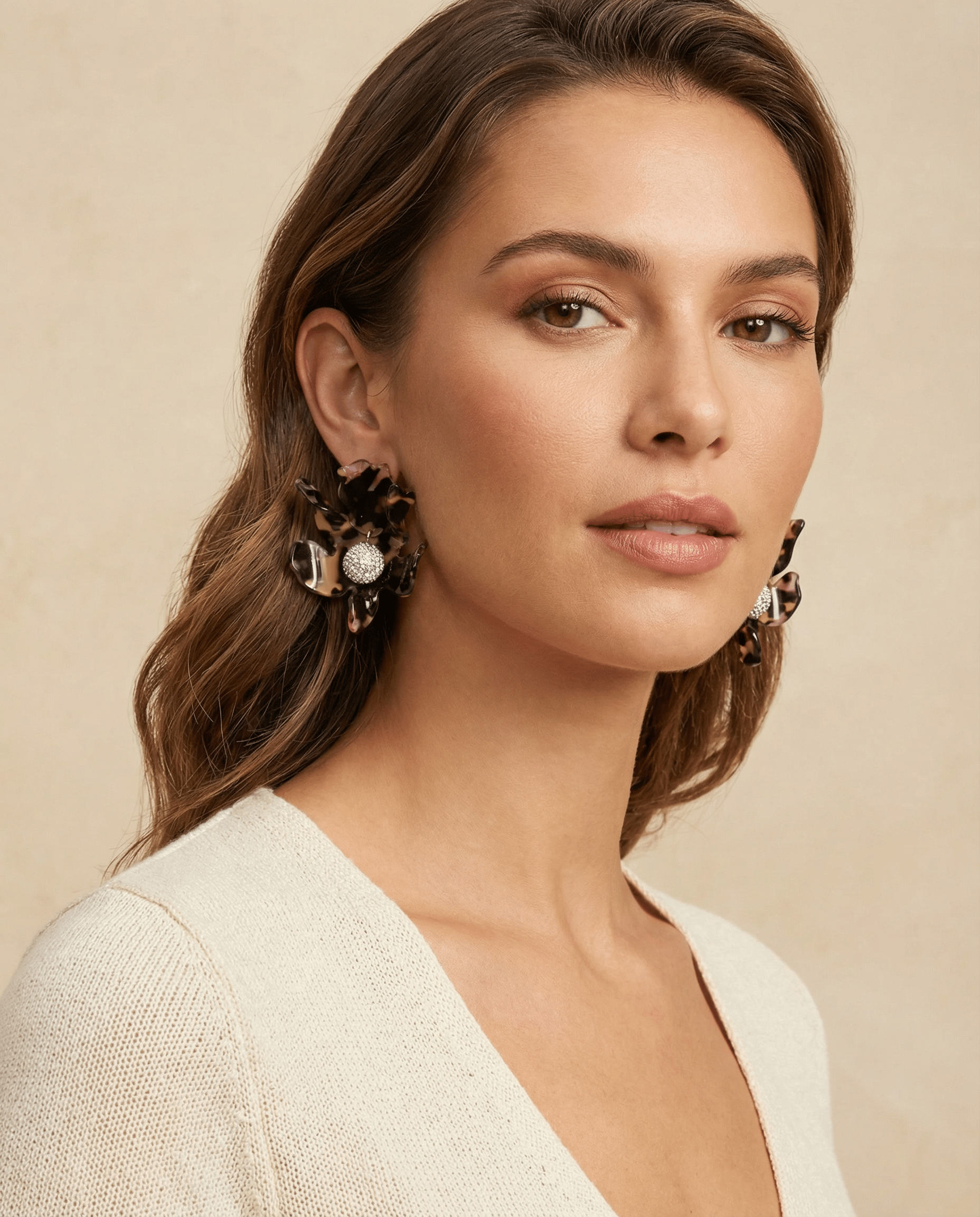 Crystal Lily Pierced Earrings-Rose Tortoise
