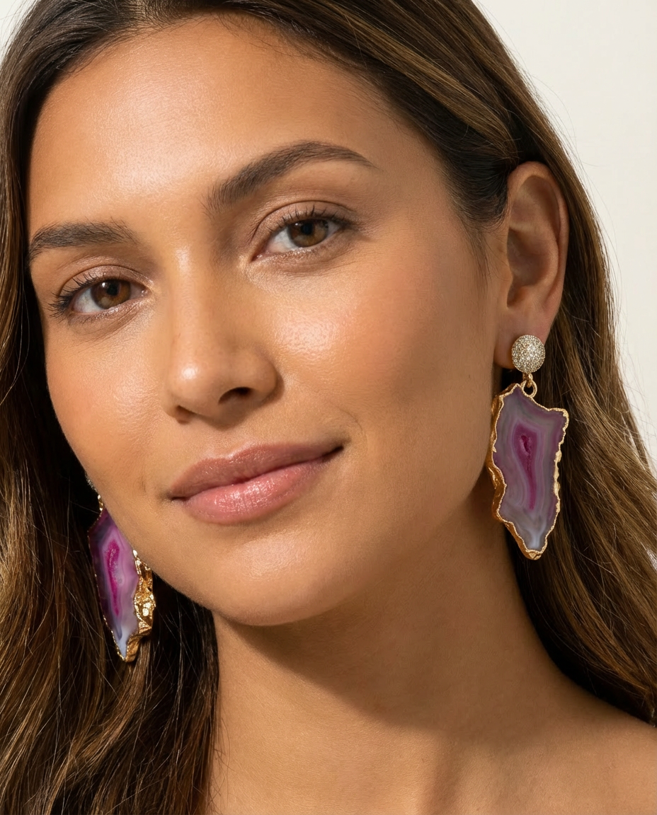 Fuchsia Drop Agate Earrings