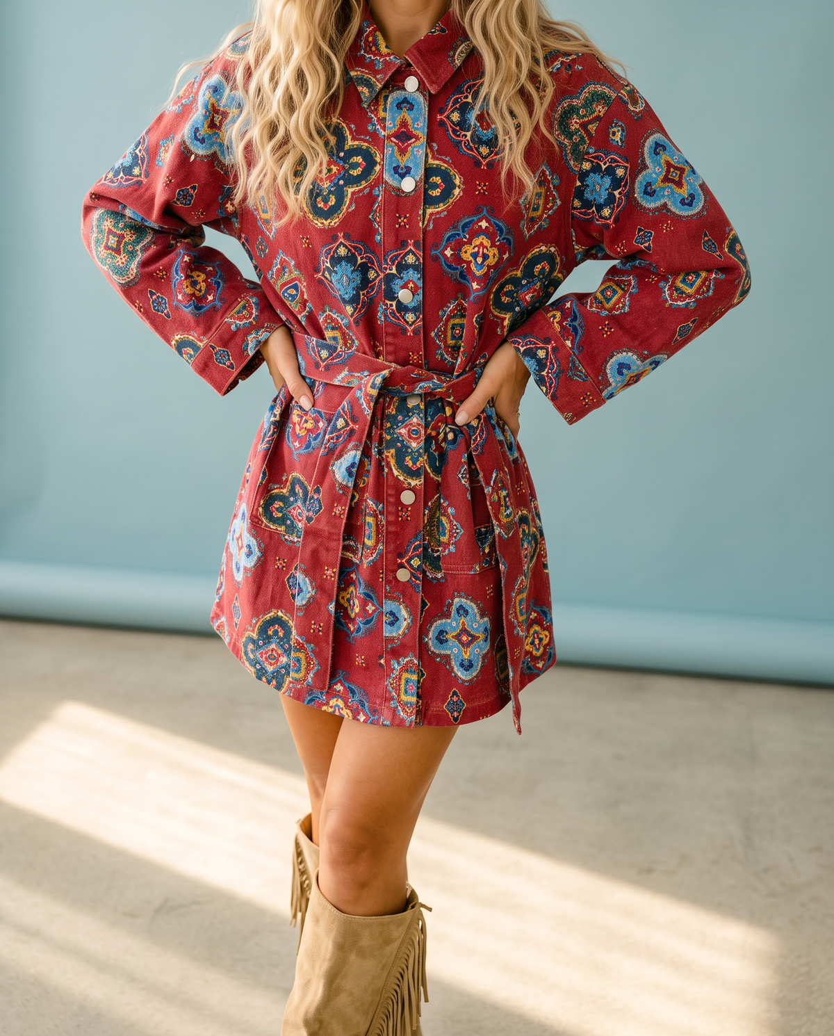 Red Tile Denim Shacket