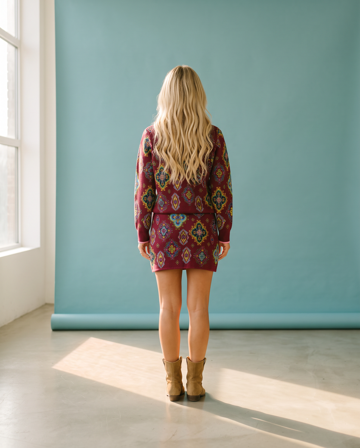 Red Tile Zip Up Cardigan
