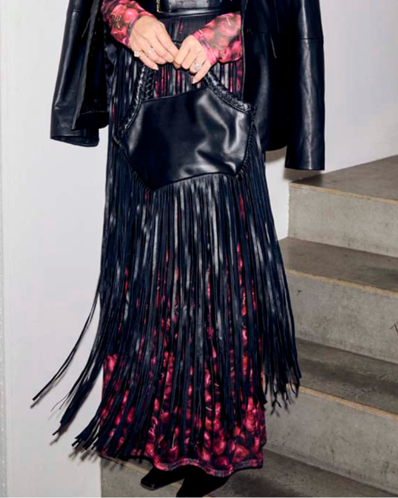 Black Leather Fringe Bag