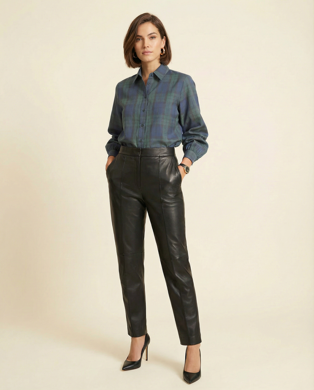 Blue Tartan Shirt with Bow