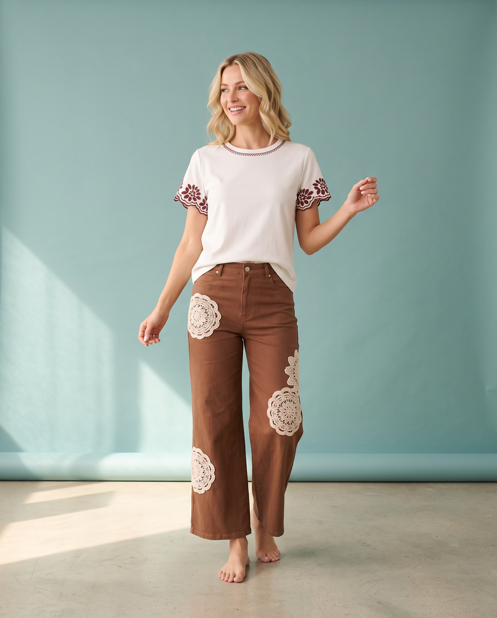 Rust Embroidered Tee