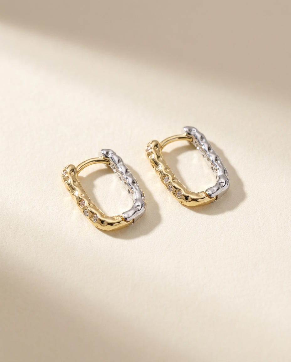 Gold & Silver Pavé Reversible Huggie Earrings