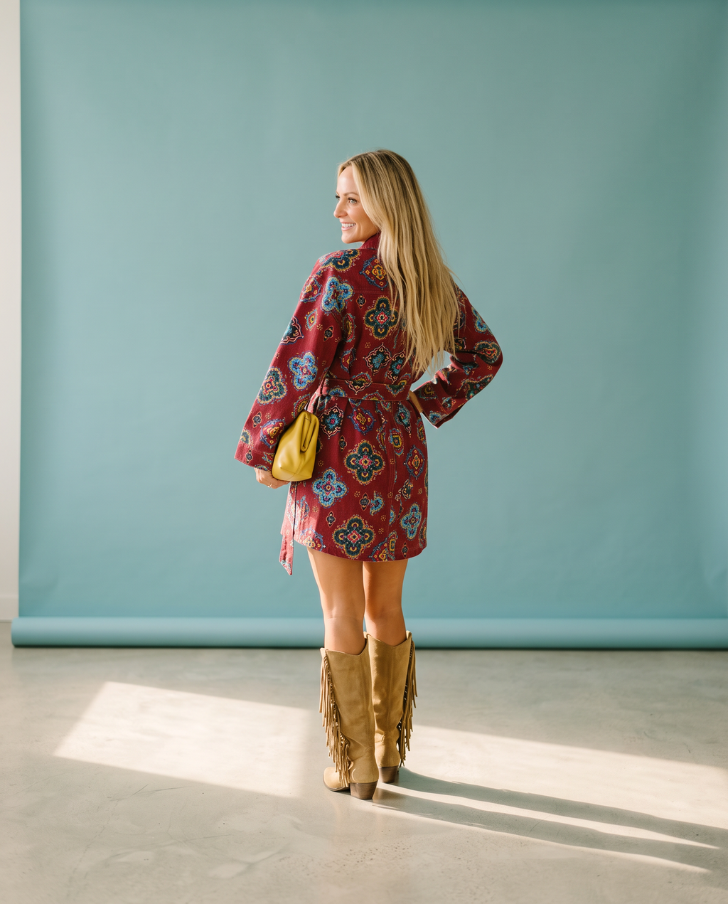 Red Tile Denim Shacket