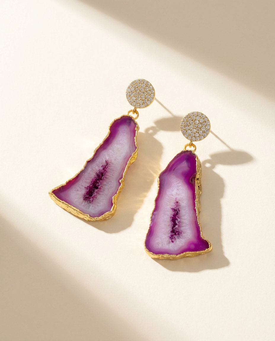 Pink Geo Agate Earrings