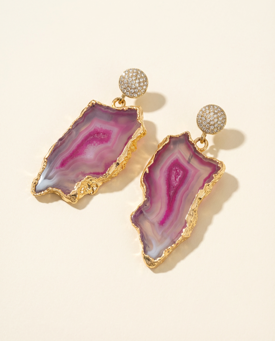 Fuchsia Drop Agate Earrings